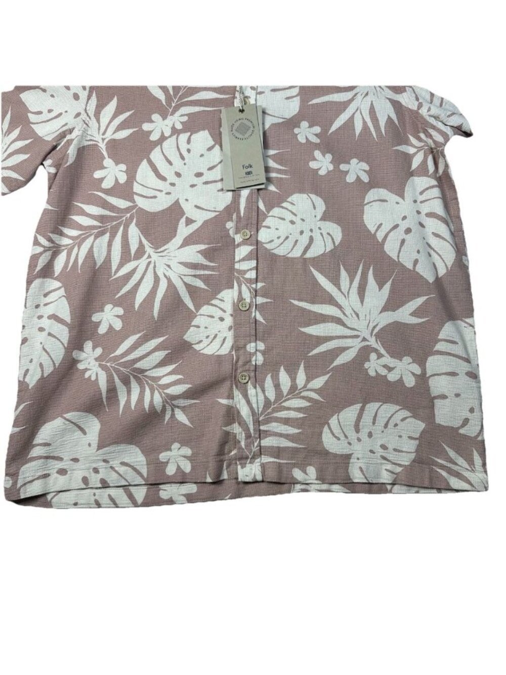 Folk Short Sleeve Button Up Medium Kingston Pink Leaf Beach Casual Mens Cotton - Picture 4 of 11